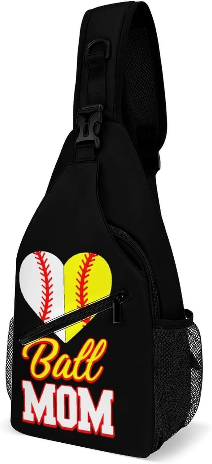 Funny Ball Mom Softball Baseball Sling Backpack Multipurpose Crossbody Shoulder Bag Printed Chest Bag Travel Hiking Daypack, 38x20cm, style