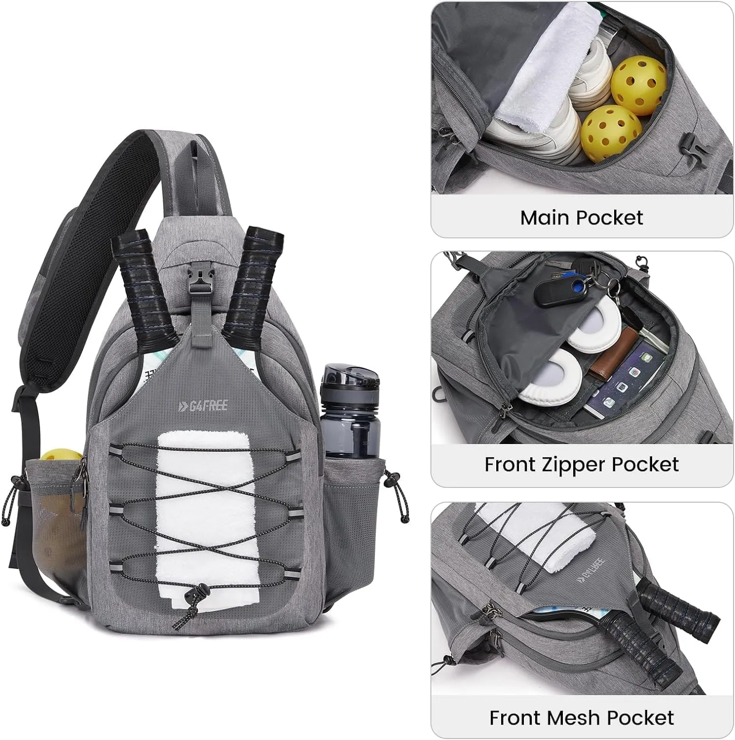 G4Free Pickleball Bag, Crossbody Sling Bag for Men Women, Pickleball Backpack, Pickle Ball Paddle Bag Gifts for Sports