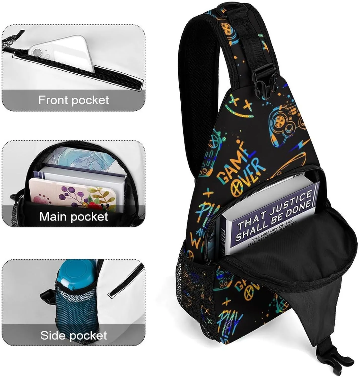 Gamer Elements Sling Backpack, Crossbody Shoulder Bag, Chest Bags for Outdoor Travel Fitness