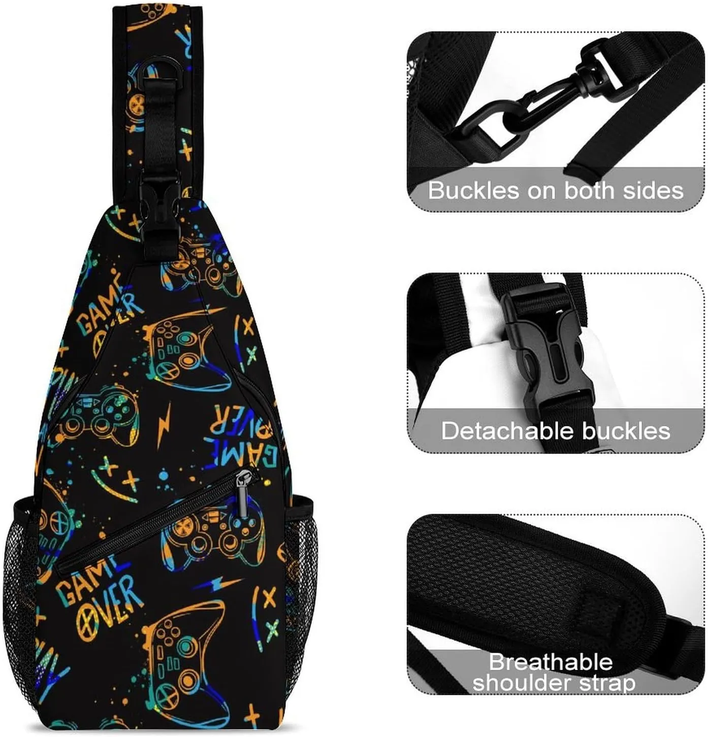 Gamer Elements Sling Backpack, Crossbody Shoulder Bag, Chest Bags for Outdoor Travel Fitness