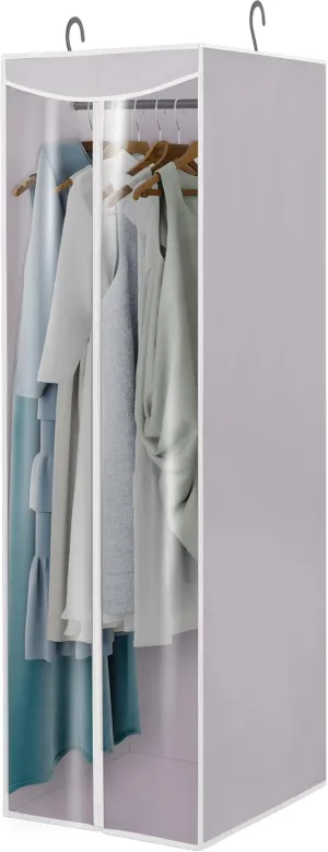 Garment Bags For Hanging Clothes, Long Garment Cover With Enclosed Clear Window For Closet Wardrobe Clothes Rack Organizer Storage, Hanging Garment Bags For Dresses, Suits, 1 Pack, Gray
