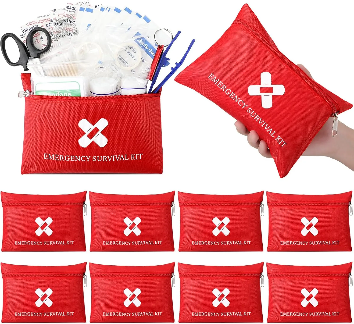 Geiserailie 10 Bags Small First Aid Kit Mini Travel Size Emergency Kit Bulk Self Care Package Supplies for Homeless Travel Sports Hiking Outdoor Backpack Essentials,10 Individual Bags of 91 Items Each