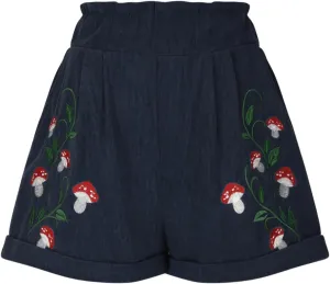 Generic Corduroy Shorts for Women Mushroom Embroidery Cottagecore Clothing Summer Casual Elastic Paperbag Waist Sweat Shorts