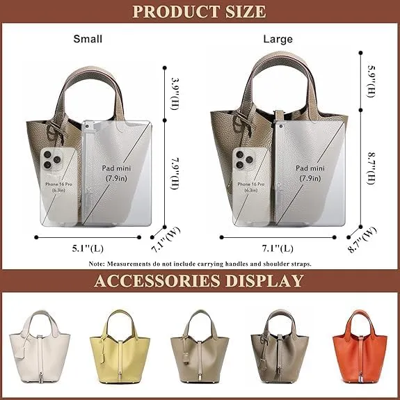 Genuine Leather Bucket Bag for Women, Lock Design Handbags Vegetable Basket, Shoulder Handbag Satchel Purses