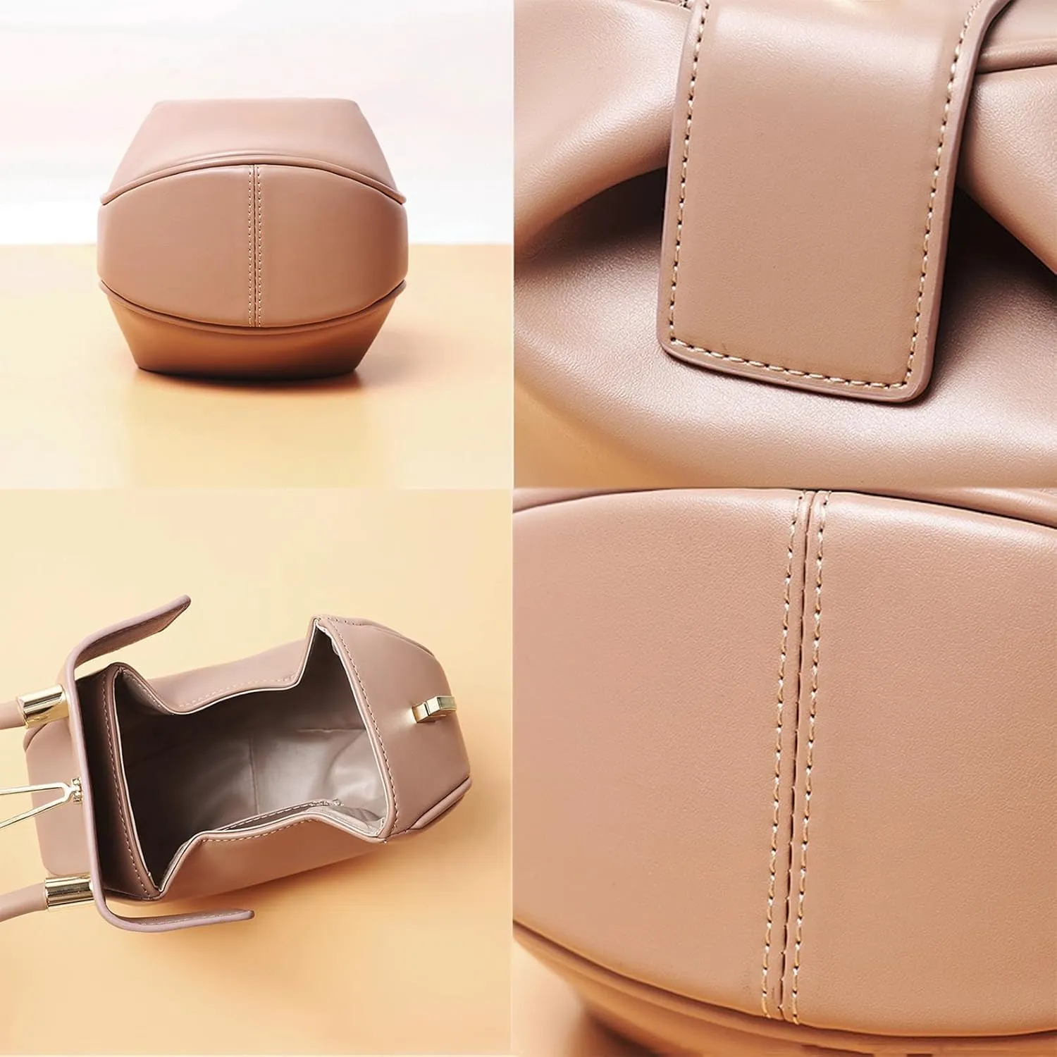 Genuine Leather Handbag, Dumplings Wonton Shoulder Bag, Retro Hobo Wristlet Bag, Women’s Evening Bag with Buckle Lock
