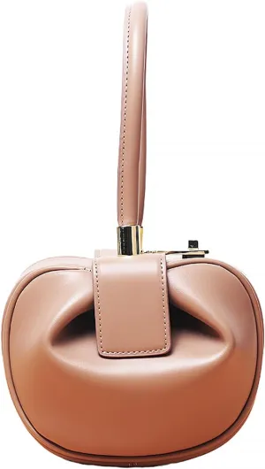 Genuine Leather Handbag, Dumplings Wonton Shoulder Bag, Retro Hobo Wristlet Bag, Women’s Evening Bag with Buckle Lock