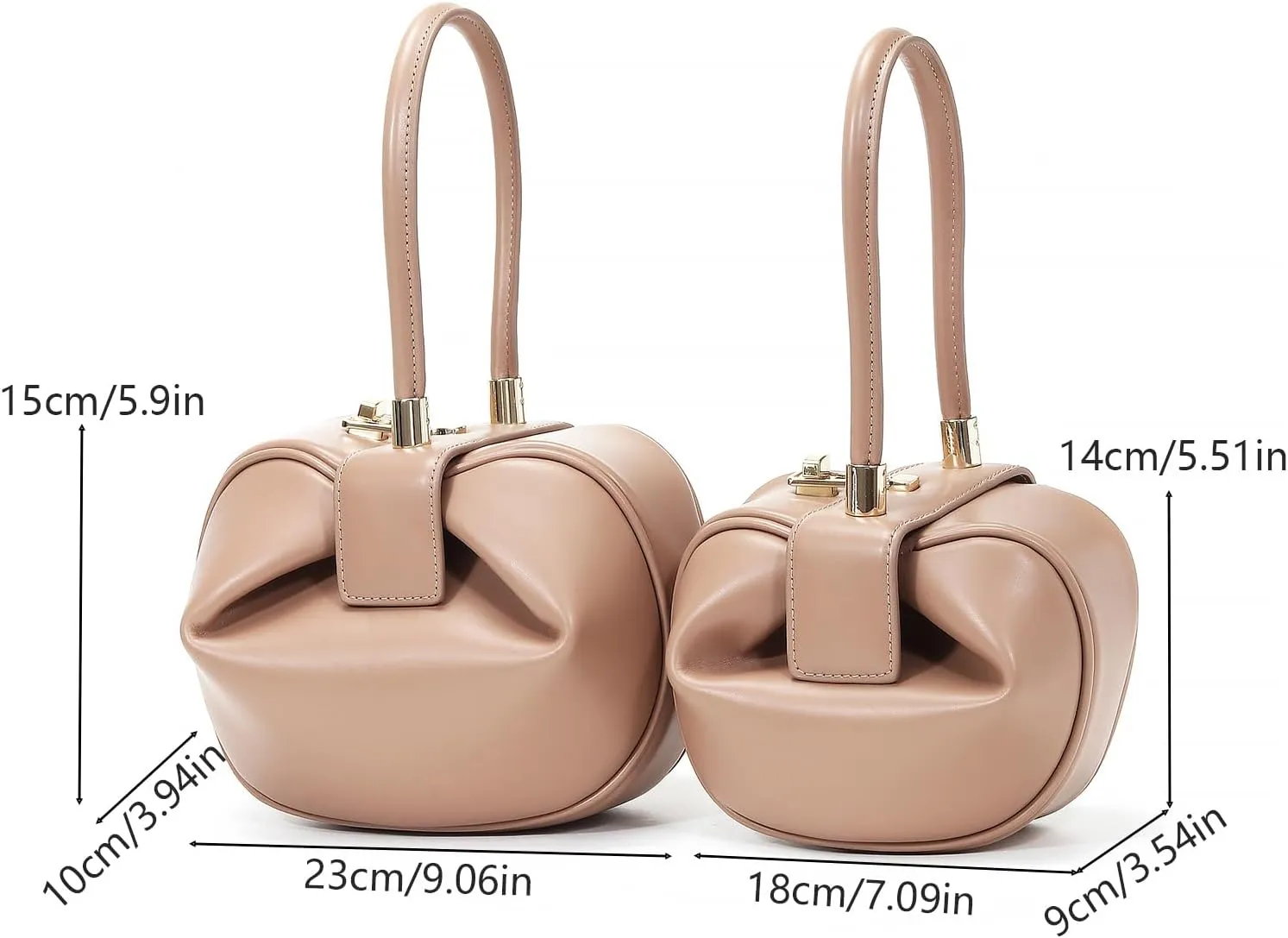 Genuine Leather Handbag, Dumplings Wonton Shoulder Bag, Retro Hobo Wristlet Bag, Women’s Evening Bag with Buckle Lock