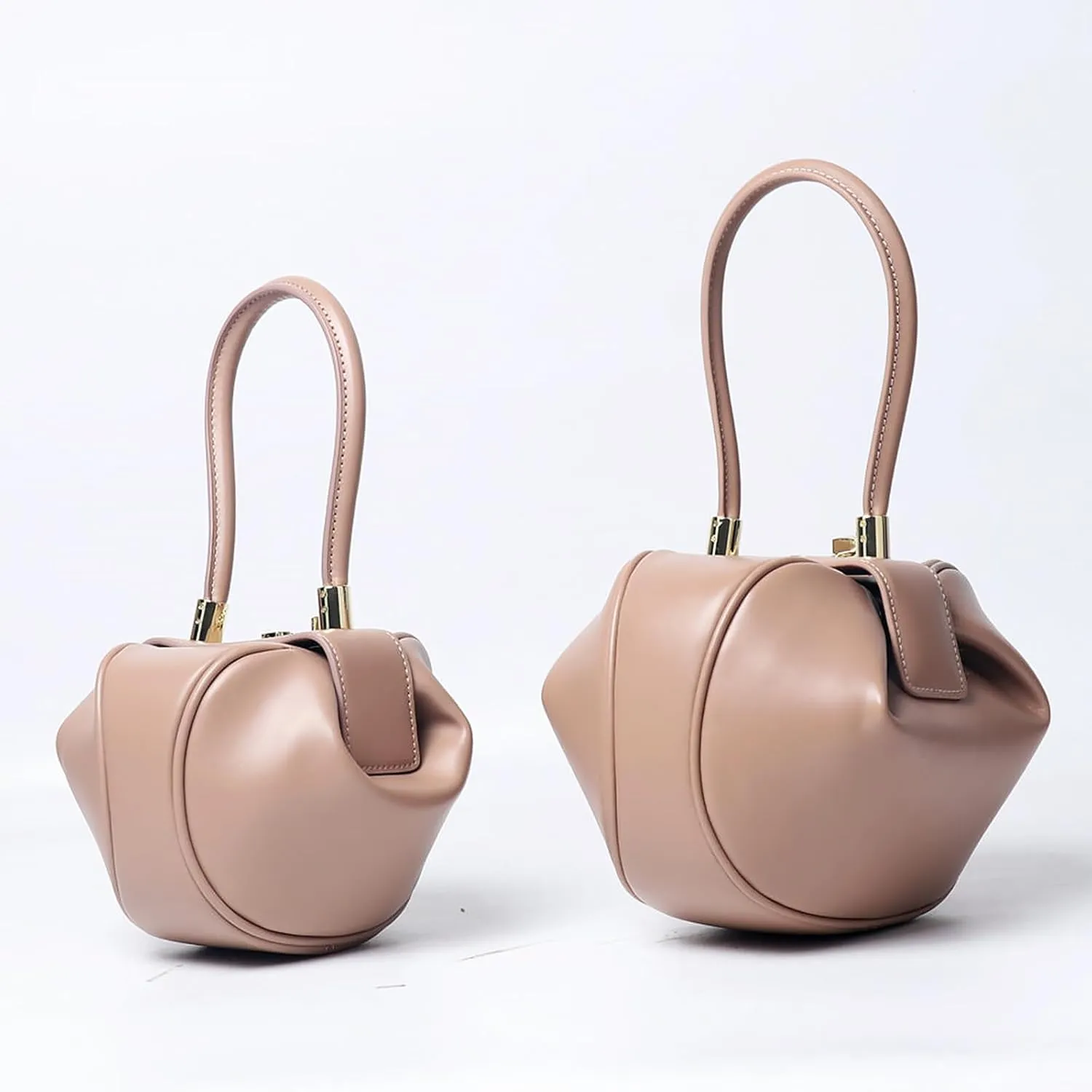 Genuine Leather Handbag, Dumplings Wonton Shoulder Bag, Retro Hobo Wristlet Bag, Women’s Evening Bag with Buckle Lock