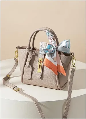 Genuine Leather Lock Design Bucket Bag Vegetable Basket, Commuting Shoulder Handbag Tote bag