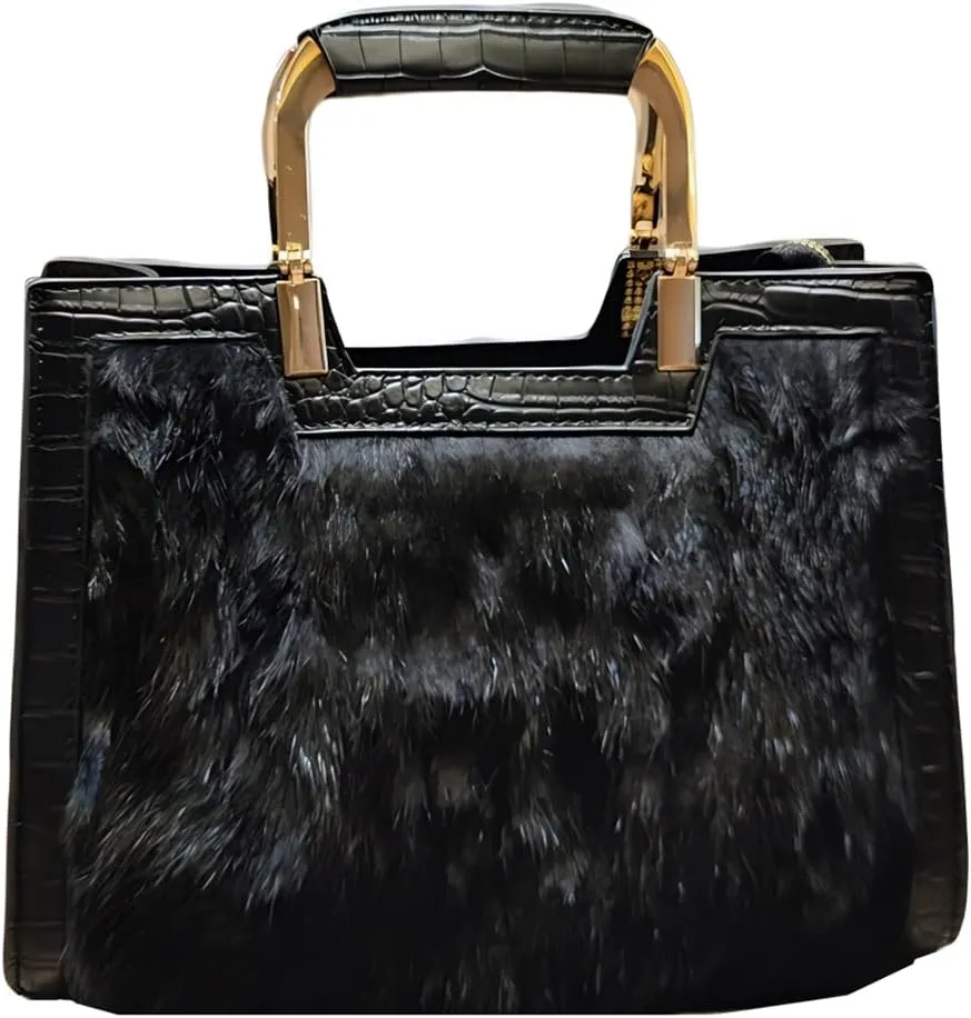 Genuine Leather Women's Top Handle Satchel Crossbody Handbags Fur Shoulder Purses Large Capacity Portable Tote Bags