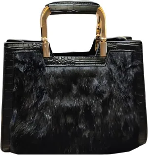 Genuine Leather Women's Top Handle Satchel Crossbody Handbags Fur Shoulder Purses Large Capacity Portable Tote Bags
