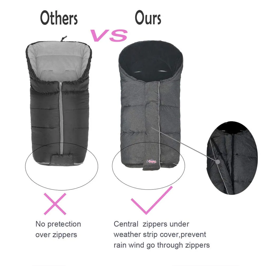 German Designed Winter Tour Waterproof Stroller Footmuff,Width Adjustable Design Fits Baby Grows Stroller Bunting Bag Toddler 6-36M,Black