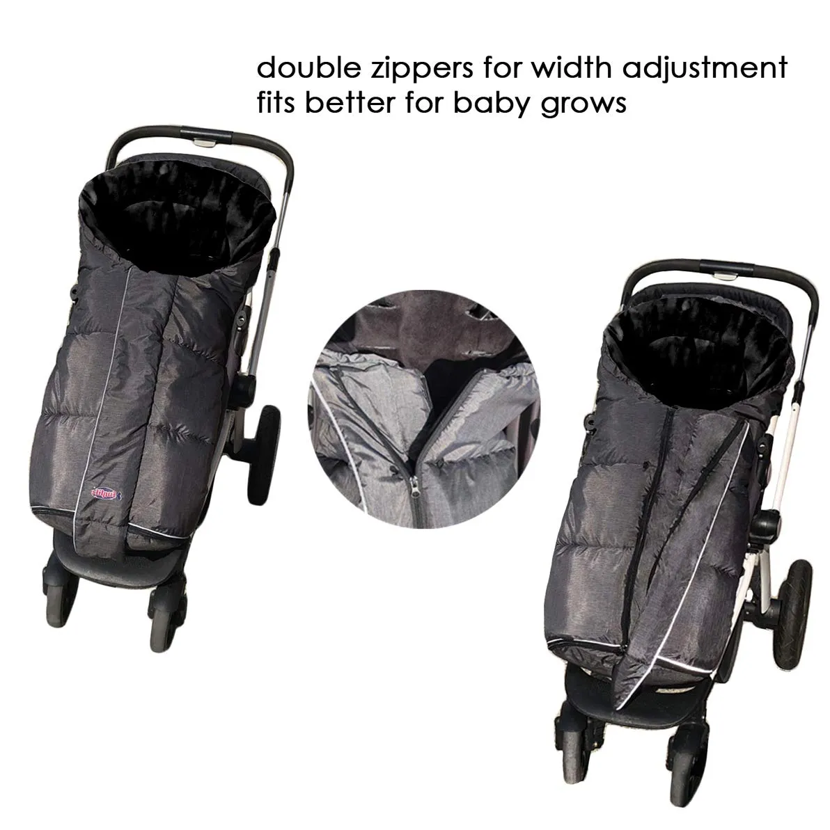 German Designed Winter Tour Waterproof Stroller Footmuff,Width Adjustable Design Fits Baby Grows Stroller Bunting Bag Toddler 6-36M,Black