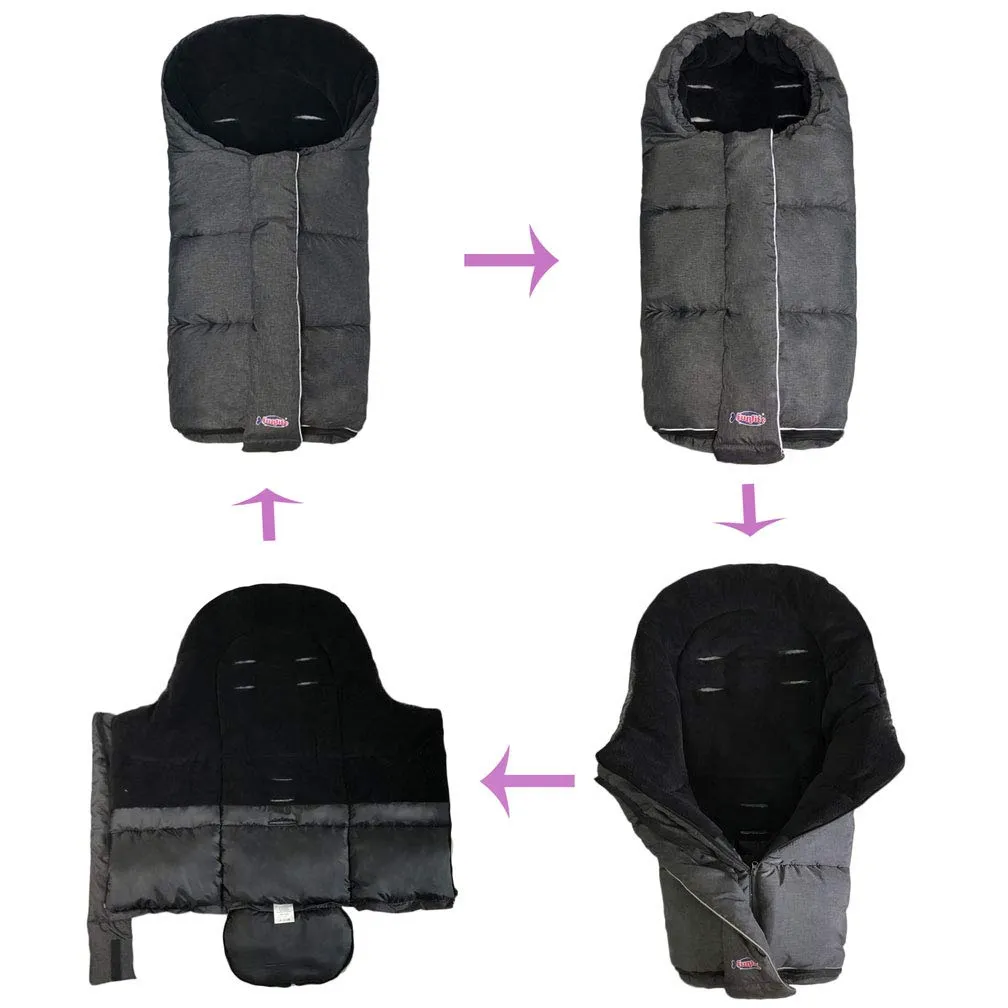 German Designed Winter Tour Waterproof Stroller Footmuff,Width Adjustable Design Fits Baby Grows Stroller Bunting Bag Toddler 6-36M,Black