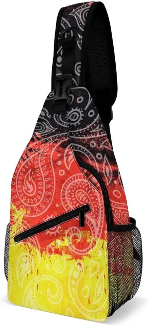 German Flag Paisley Pattern Funny Crossbody Sling Bag Novelty Chest Bags Shoulder Backpack For Travel Hiking 15×8×4 Inches