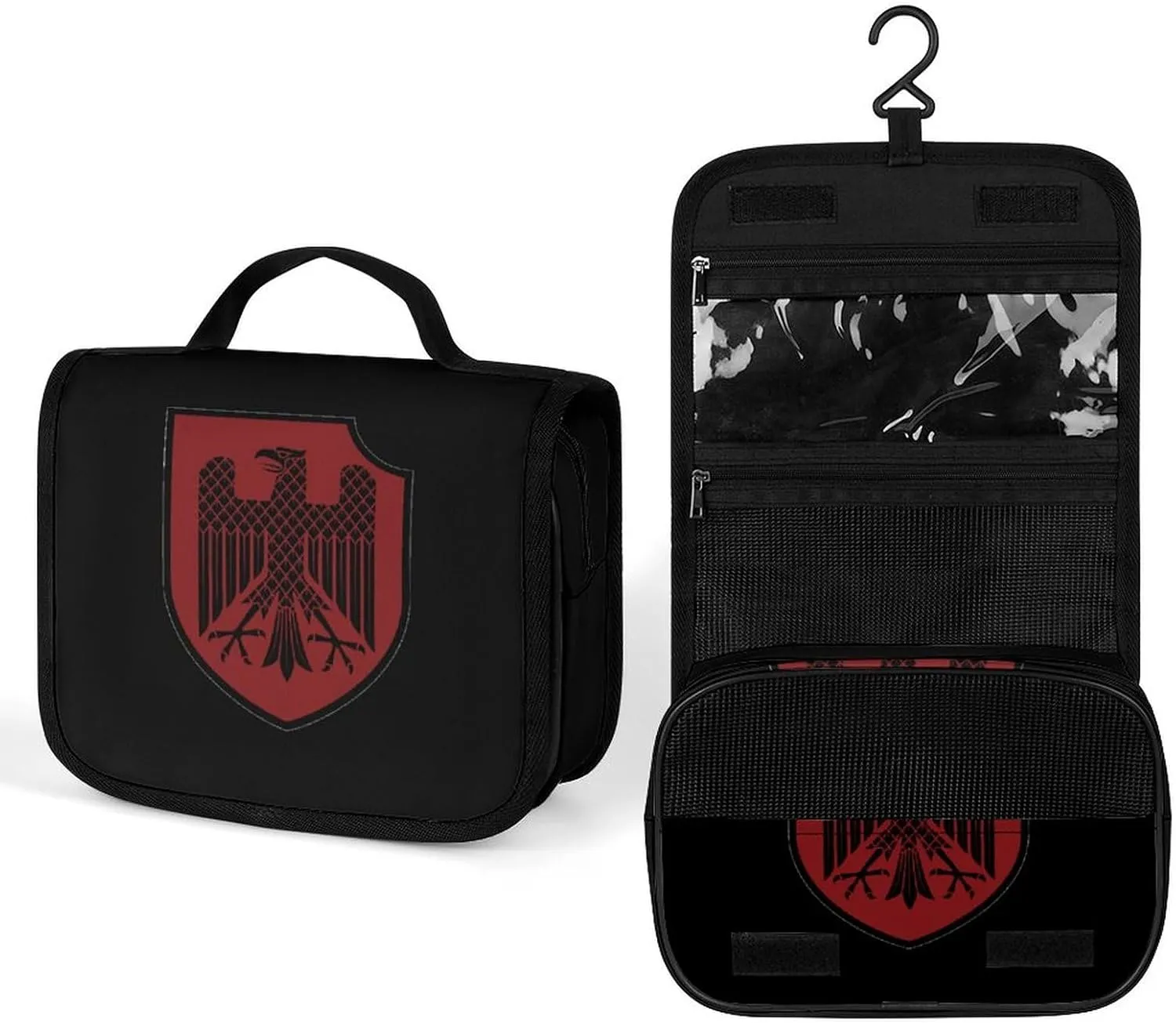 German Knight Heraldic Shield Travel Toiletry Bag Full Print Wash Makeup Bag Portable Cosmetic Organizer with Hook Handbag