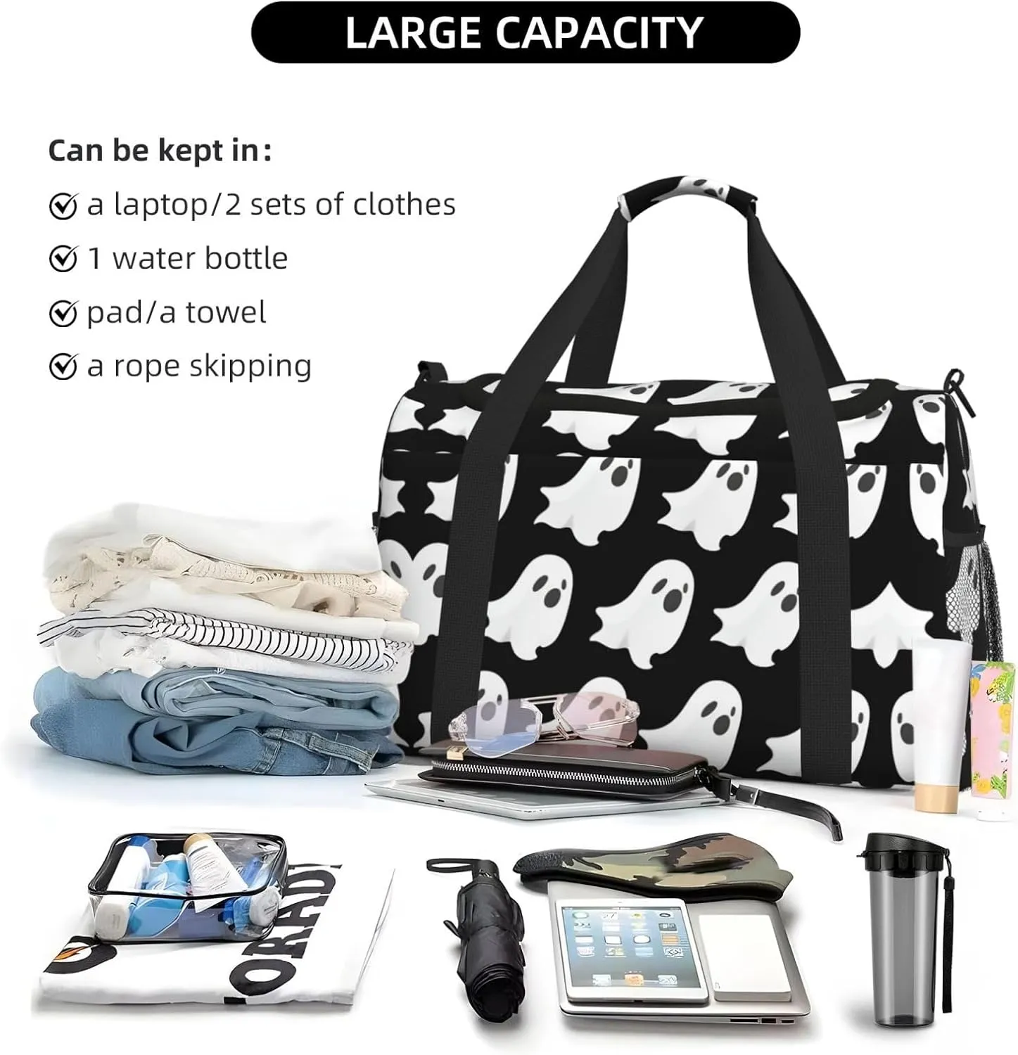 Ghost Halloween Pattern Travel Bag, Weekender Bags For Women Men For Outdoor Adventures, Ideal For Camping And Hiking