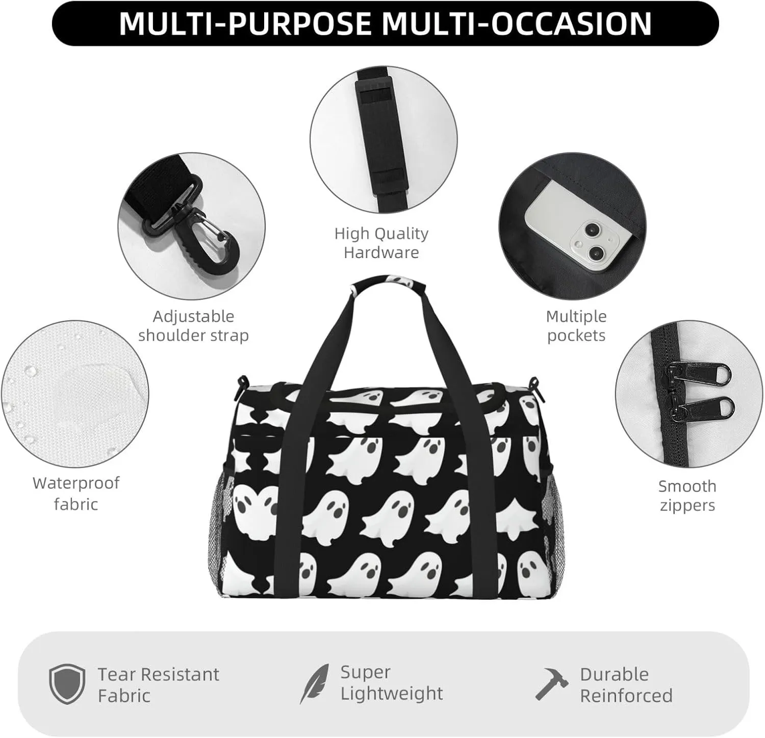 Ghost Halloween Pattern Travel Bag, Weekender Bags For Women Men For Outdoor Adventures, Ideal For Camping And Hiking
