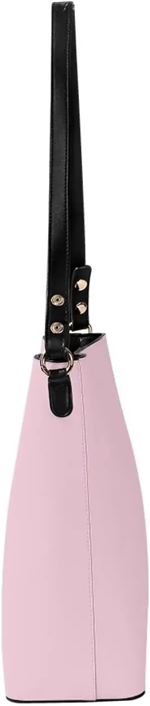 GIFTPUZZ Bucket Bags for Women Breast Cancer Awareness Accessories Pink Riboons Tote Bag with PU Leather