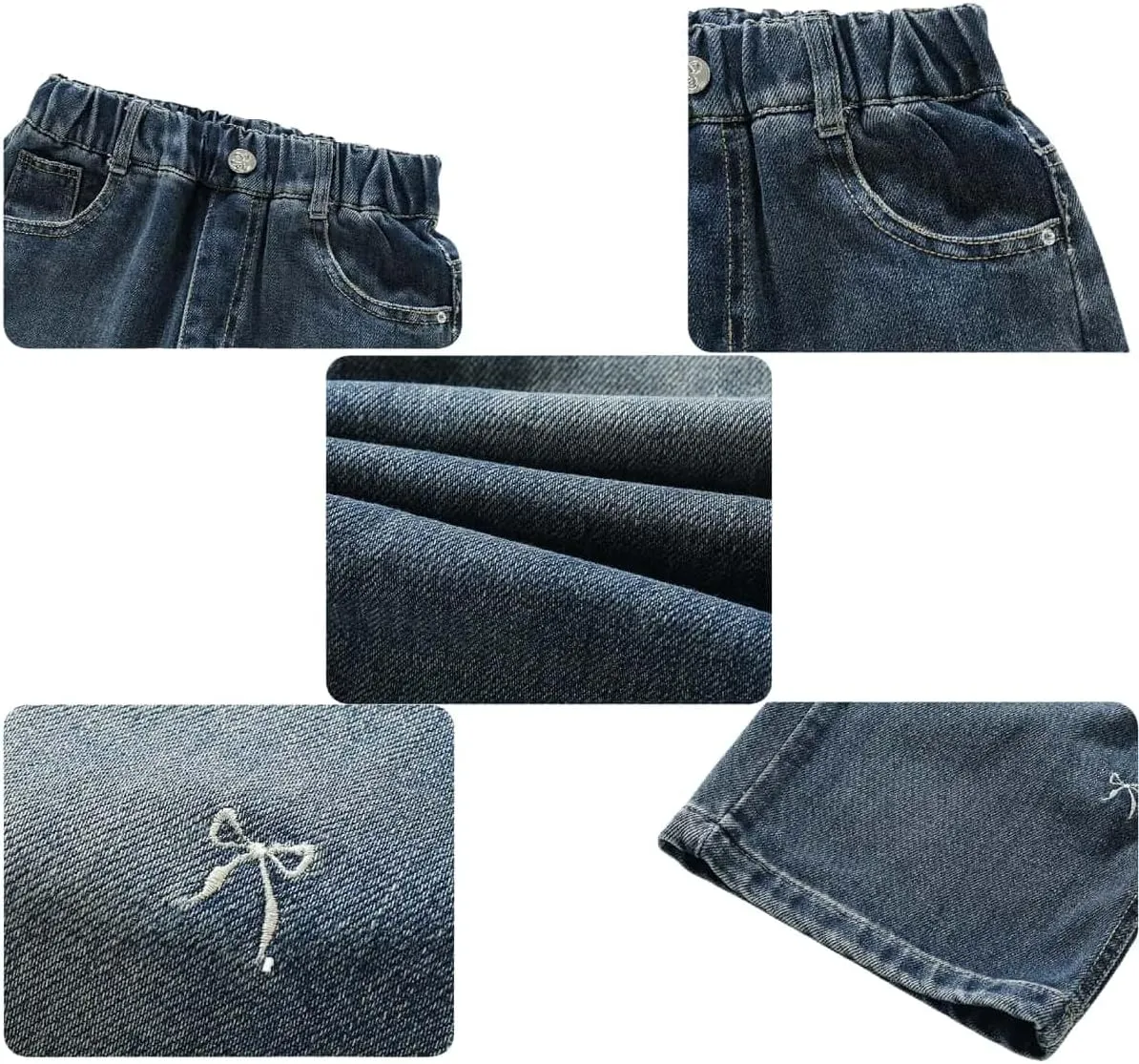 Girls Baggy Wide Leg Jeans Elastic Waist Casual Washed Denim Pants Age 5-14