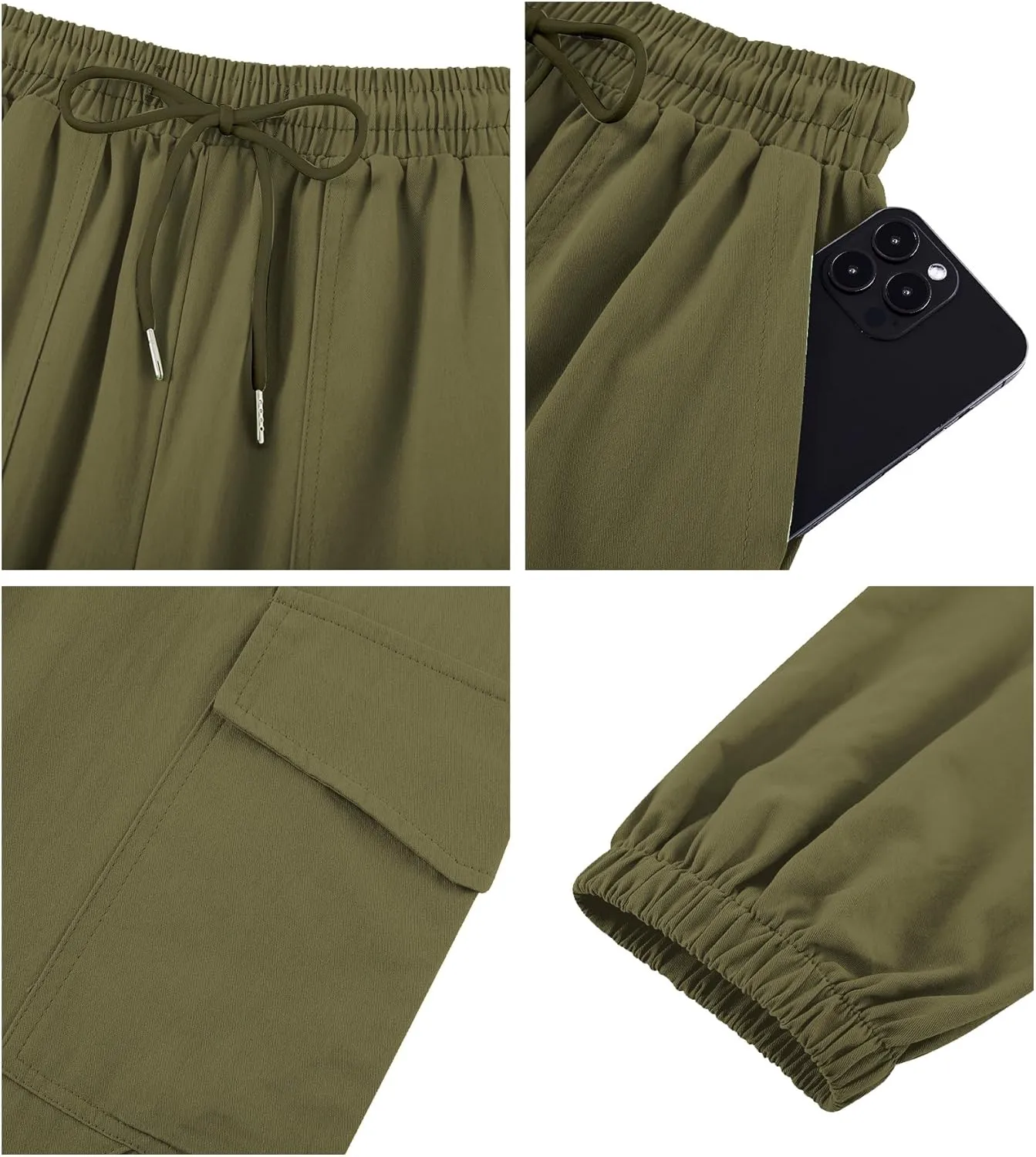 Girls Cargo Pants Baggy Joggers Lightweight Elastic Waist Drawstring with Pockets Casual Travel Hiking Streetwear