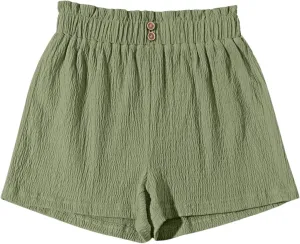 Girls' Casual Ruffled Paperbag Waist Shorts Elastic Summer Wide Leg Shorts