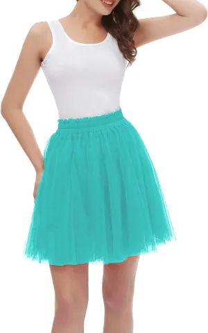 Girstunm Women's Elastic Waist Dancing Dress Princess Mesh Tulle Above Knee Skirts