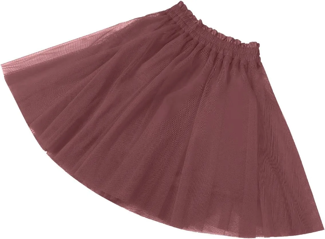 Girstunm Women's Elastic Waist Dancing Dress Princess Mesh Tulle Above Knee Skirts