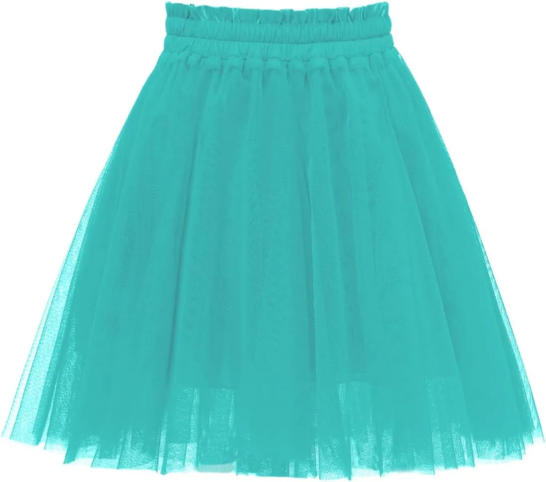 Girstunm Women's Elastic Waist Dancing Dress Princess Mesh Tulle Above Knee Skirts