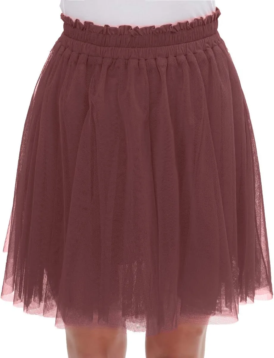 Girstunm Women's Elastic Waist Dancing Dress Princess Mesh Tulle Above Knee Skirts