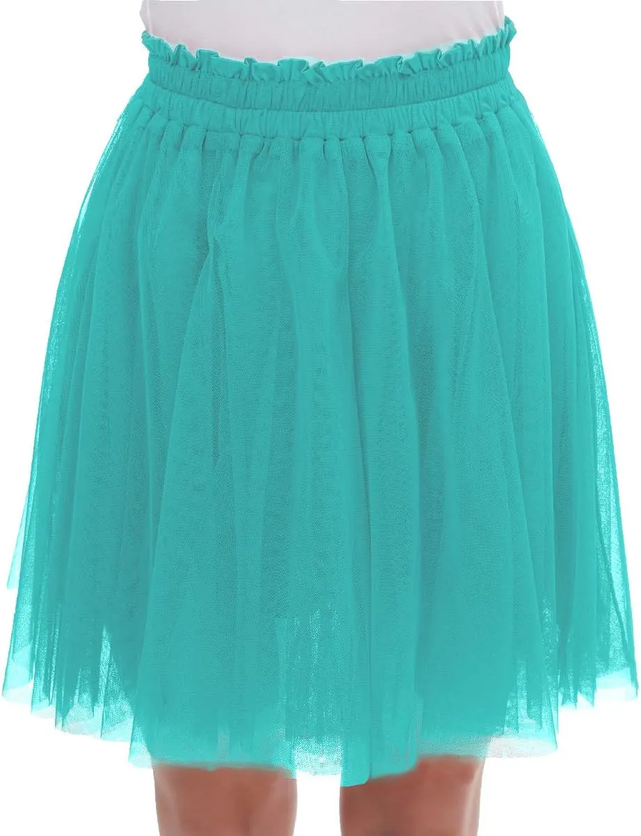 Girstunm Women's Elastic Waist Dancing Dress Princess Mesh Tulle Above Knee Skirts