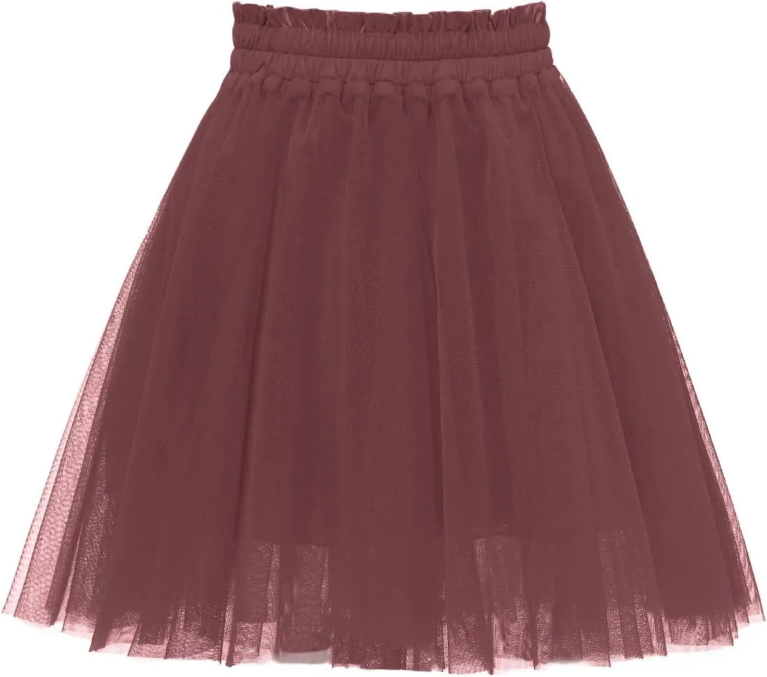 Girstunm Women's Elastic Waist Dancing Dress Princess Mesh Tulle Above Knee Skirts