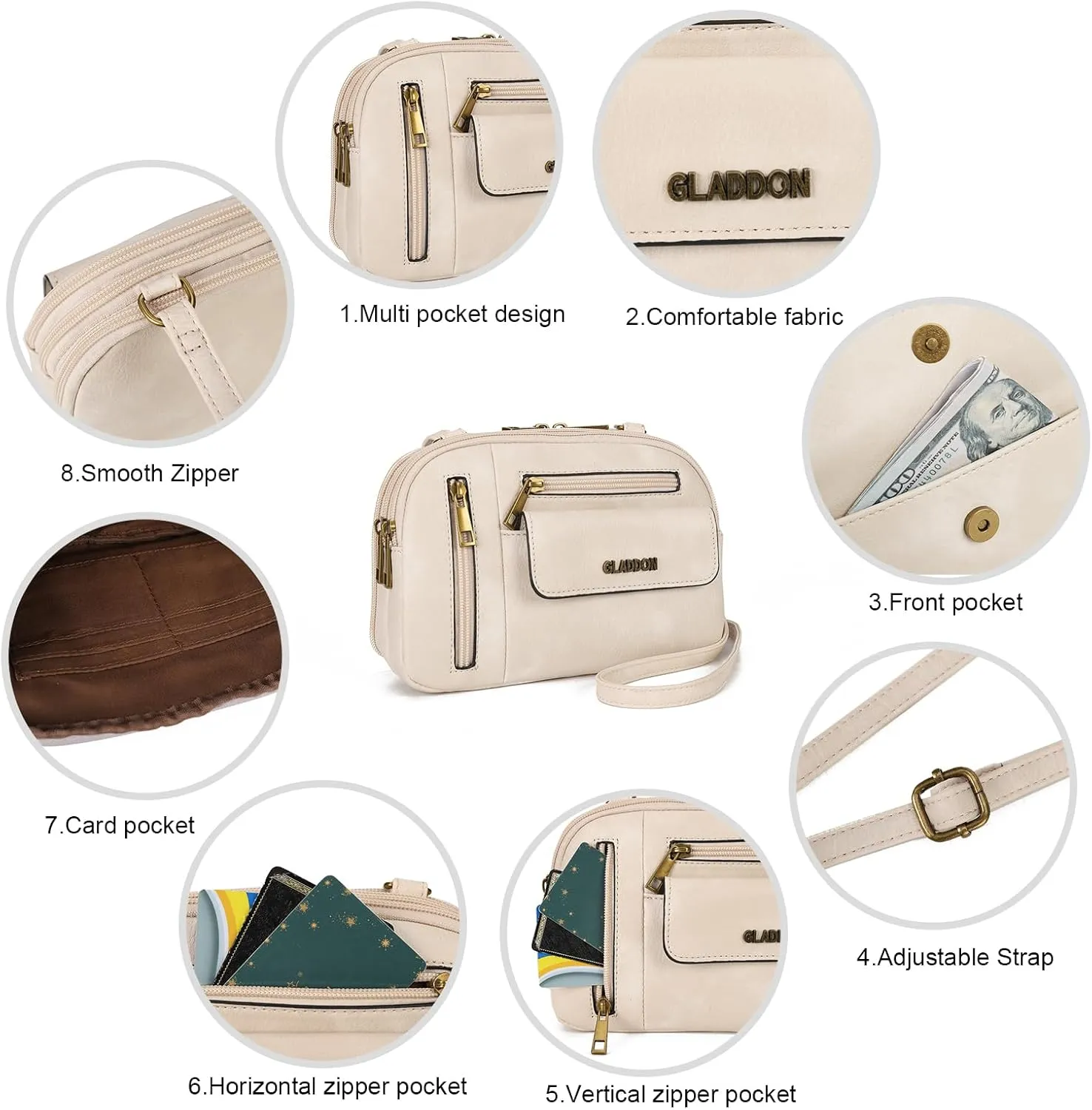 Gladdon Small Crossbody Bags for Women Multi Pocket Shoulder Purses Leather Lady Satchel Handbags Trendy