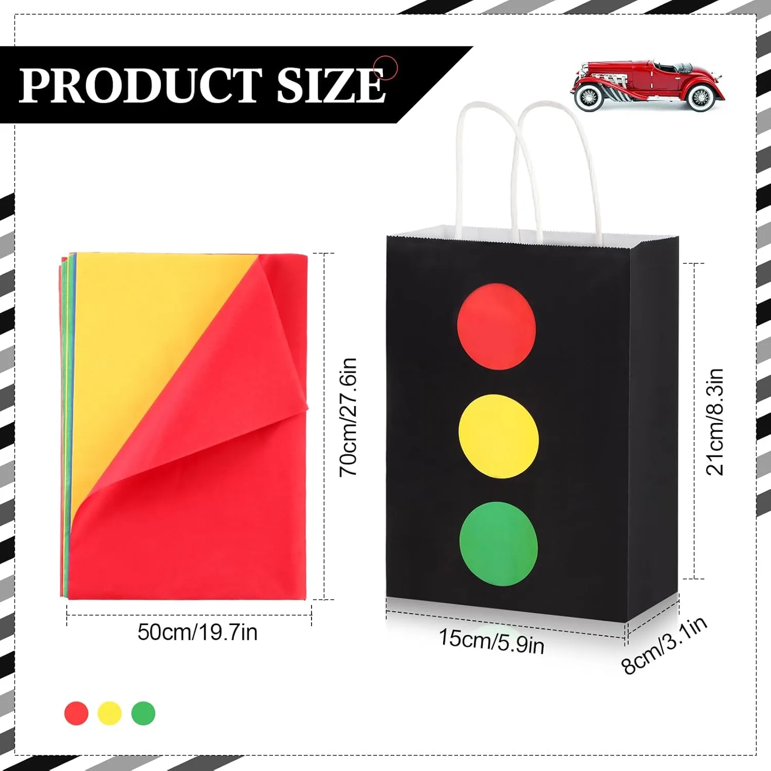 Glenmal 16 Pack Racing Car Gift Bags with Tissue Paper Bulk 8.3 x 5.9 x 3.1 Party Favor Bags with Handles Party Gift Goody Treat Candy Boxes for Racing Car Party Favors(Traffic Lights)