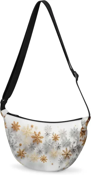 Glitter Crescent Crossbody Bag Fashion Waist Packs Snowflake Fanny Pack Lightweight Sling Bags Hobo Bag with Adjustable Strap for Women Men