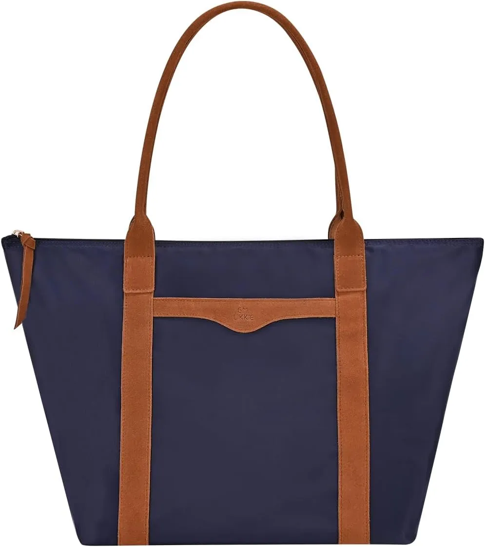 GM LIKKIE Nylon Tote Bags for Women, Shoulder Hobo Purse with genuine leather handle, Weekend Travel Handbag