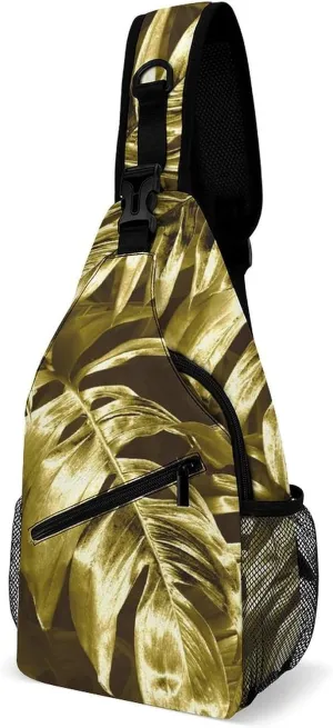 Gold-leaves-background Crossbody Sling Backpack, Shoulder Bag Chest Bag for Travel Sport Running