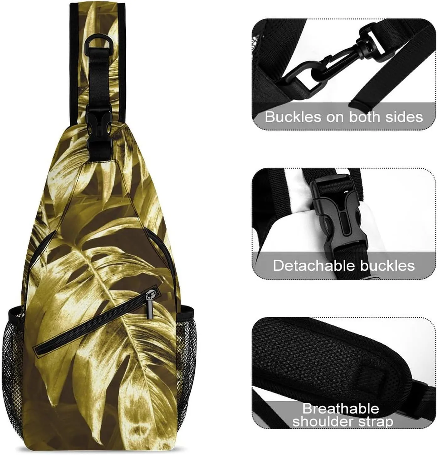 Gold-leaves-background Crossbody Sling Backpack, Shoulder Bag Chest Bag for Travel Sport Running