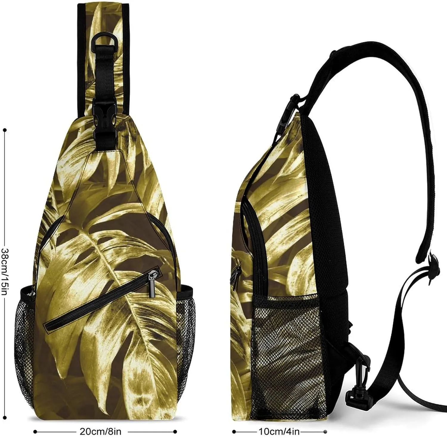 Gold-leaves-background Crossbody Sling Backpack, Shoulder Bag Chest Bag for Travel Sport Running
