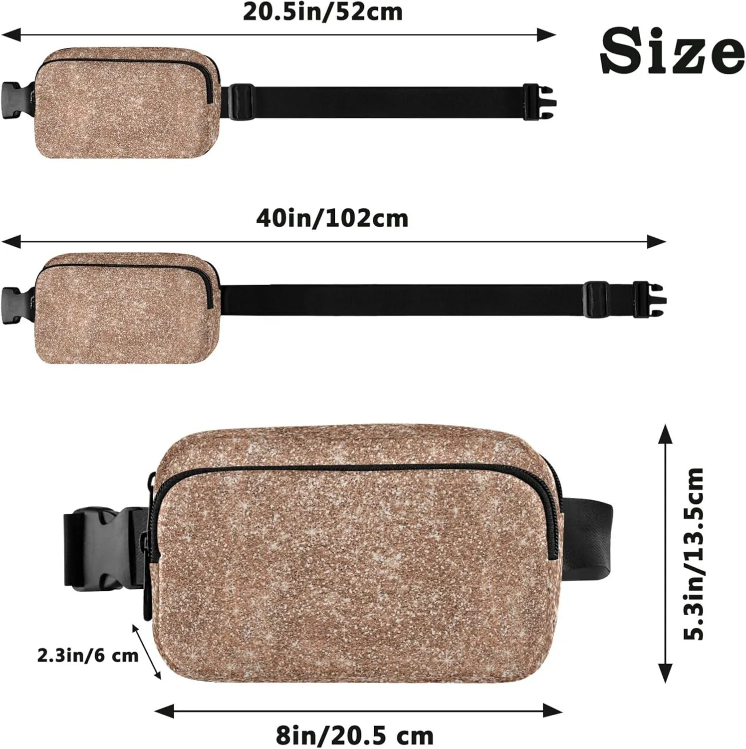 Golden Glitter Women Fanny Packs Belt Bag Hip Pouch Waterproof Trendy Waist Bag for Women