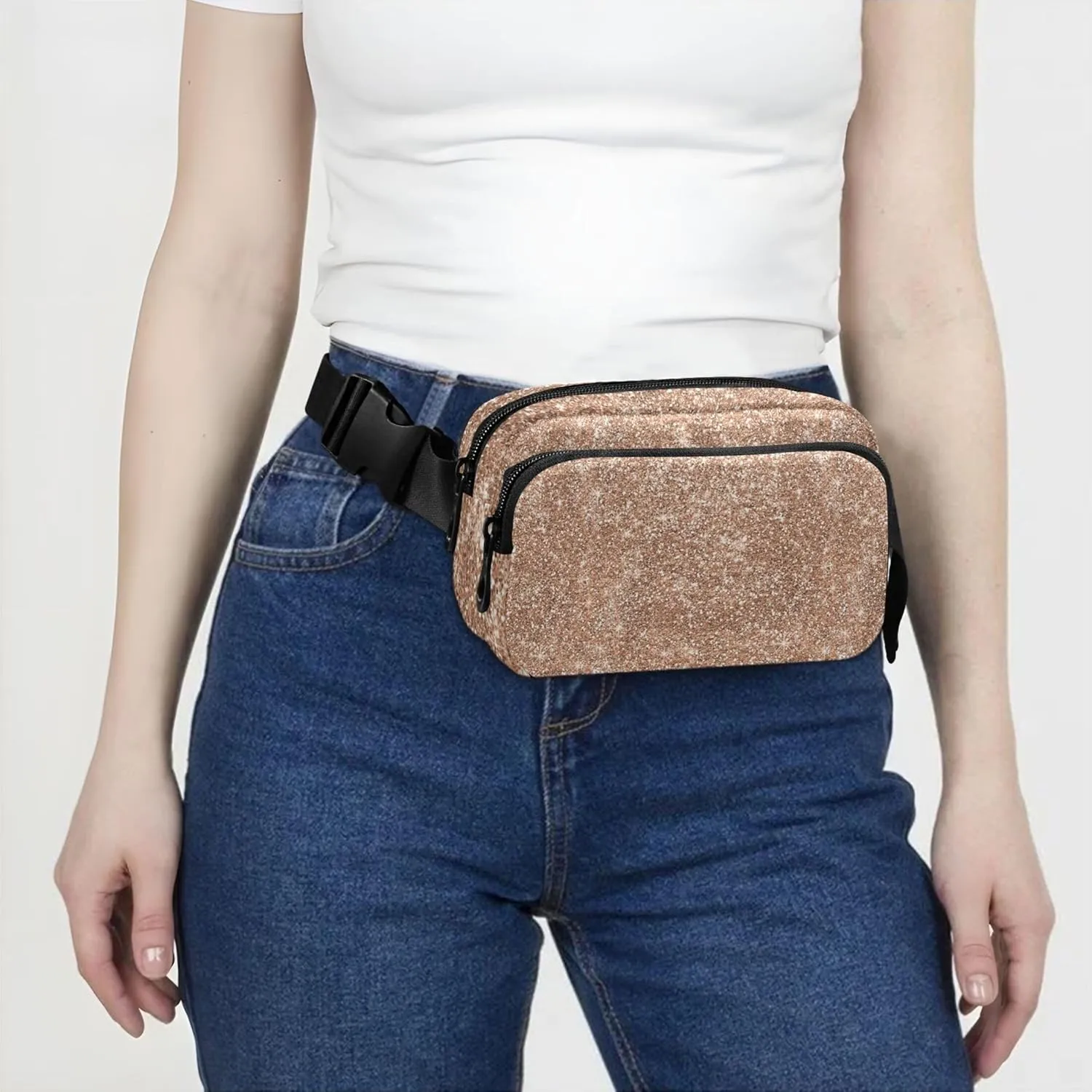 Golden Glitter Women Fanny Packs Belt Bag Hip Pouch Waterproof Trendy Waist Bag for Women