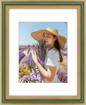 Golden State Art, 11x14 Ornate Picture Frame for 8x10 Photo with Mat or 11x14 Prints Without Mat, Real Glass Wall Mounting Horizontally or Vertically (Color:Green Gold, 1 Pack)