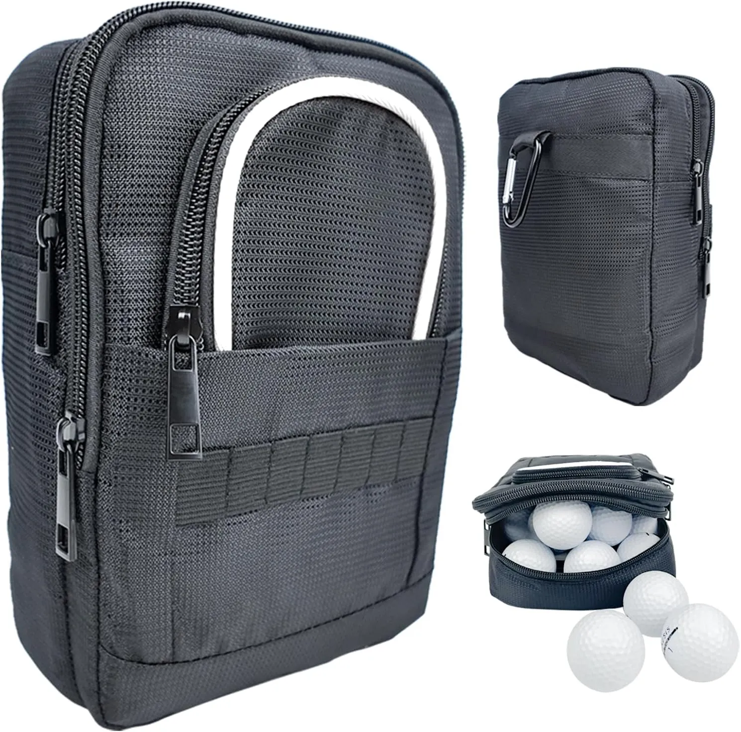 Golf Accessory Bag | Portable Multi-Compartment - Golf Valuables Bag, Gift for Men and Women Golfers (Black with White Trim)
