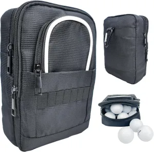 Golf Accessory Bag | Portable Multi-Compartment - Golf Valuables Bag, Gift for Men and Women Golfers (Black with White Trim)