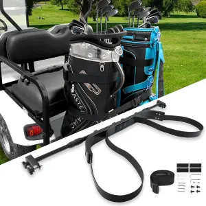 Golf Cart Bag Holder Bracket Upgraded Metal Attachment for 2 2 Rear Seat with 1 Inch Square Rail Golf Cart, No Drilling Required Golf Bag Rack for EZGO Club Car Yamaha Included All Hardware