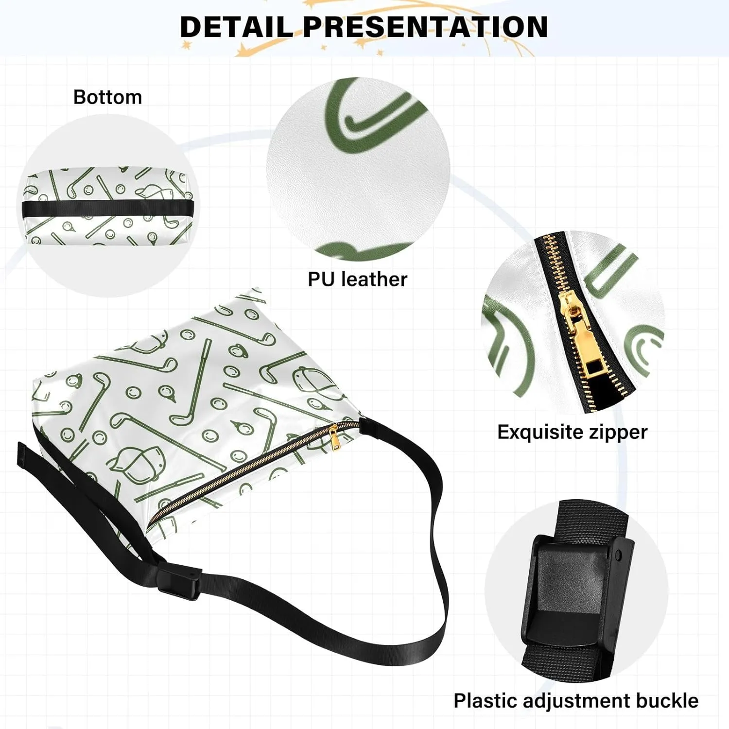 Golf Hobo Shoulder Bag for Women Men PU Leather Crossbody Bag Slouchy Tote Handbags