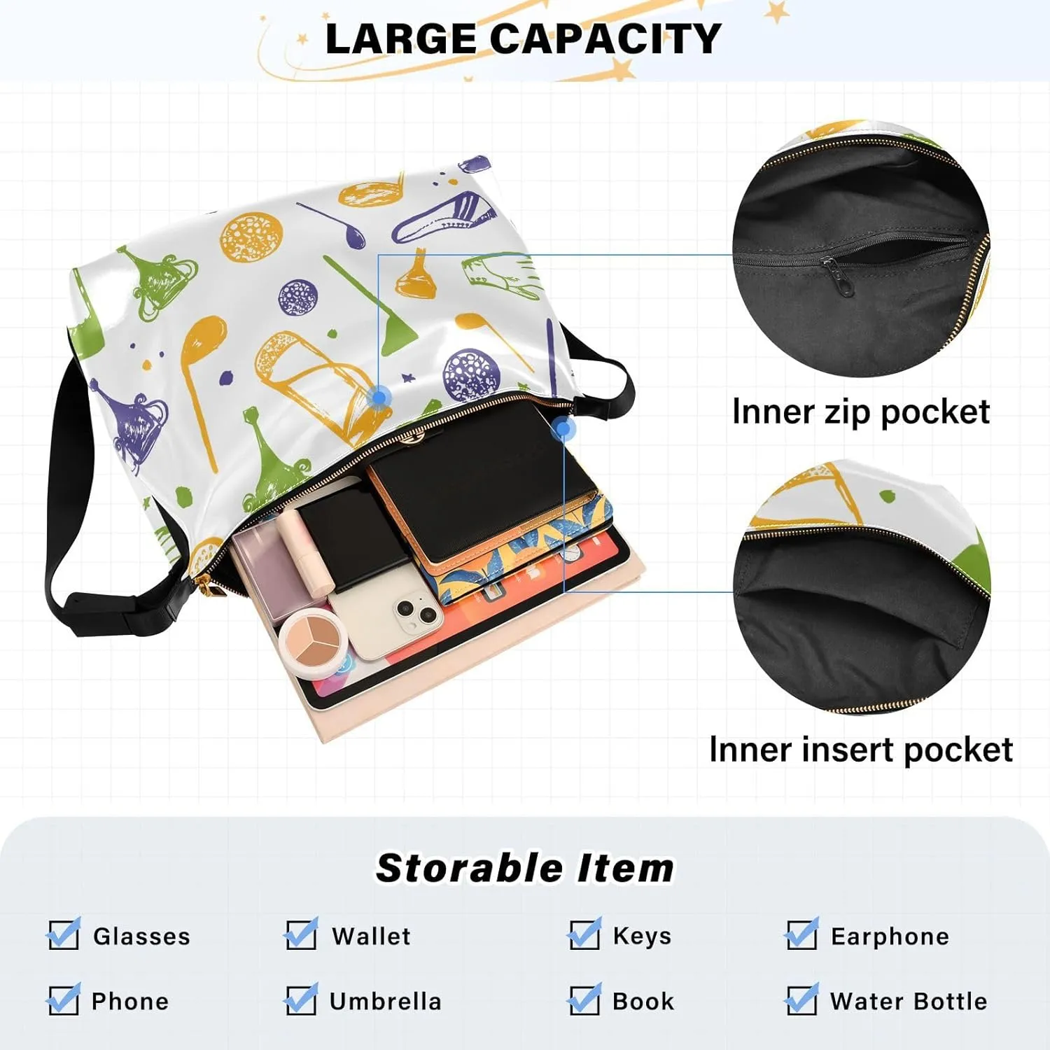 Golf Hobo Shoulder Bag for Women Men PU Leather Crossbody Bag Slouchy Tote Handbags