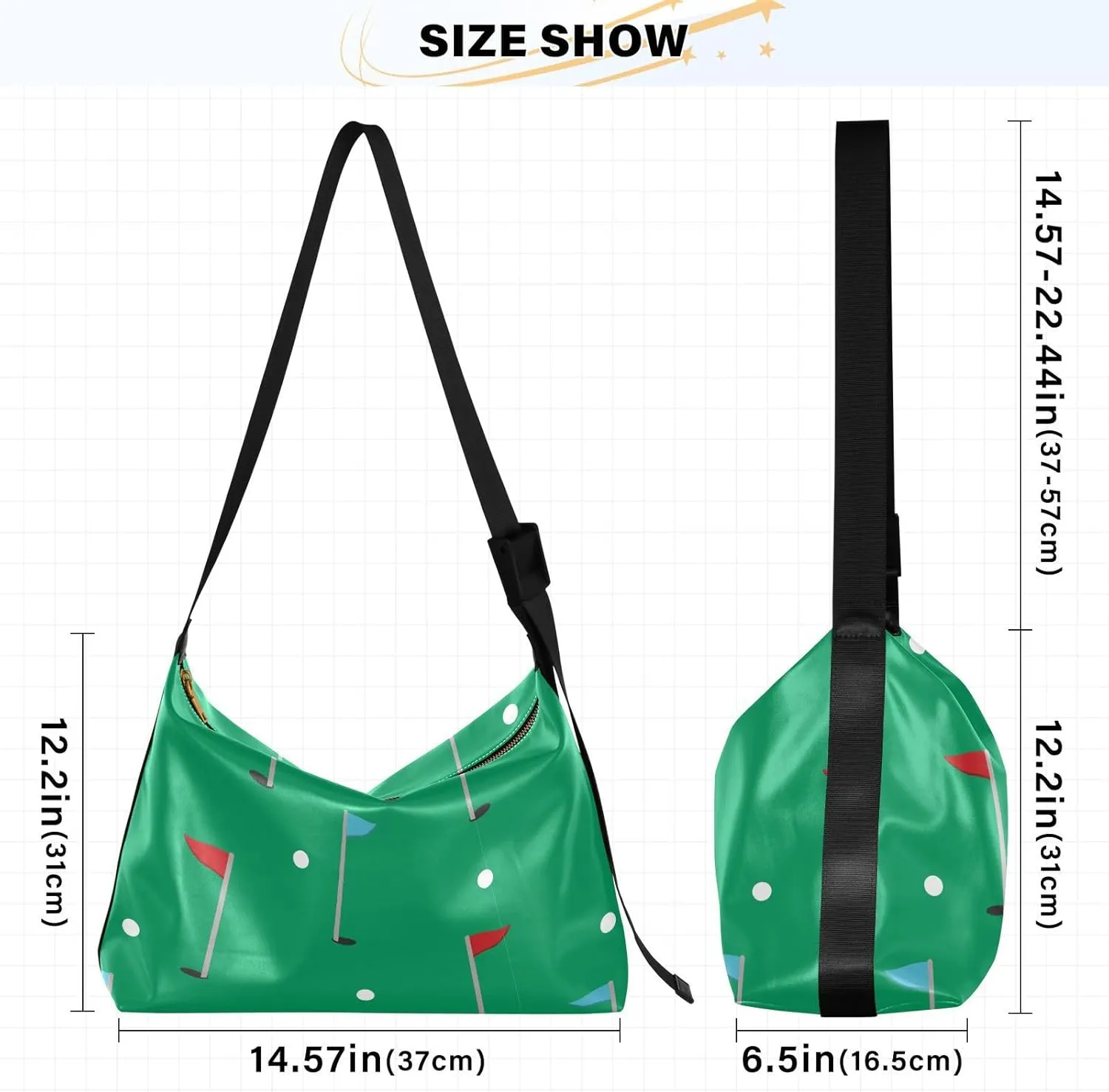 Golf Hobo Shoulder Bag for Women Men PU Leather Crossbody Bag Slouchy Tote Handbags