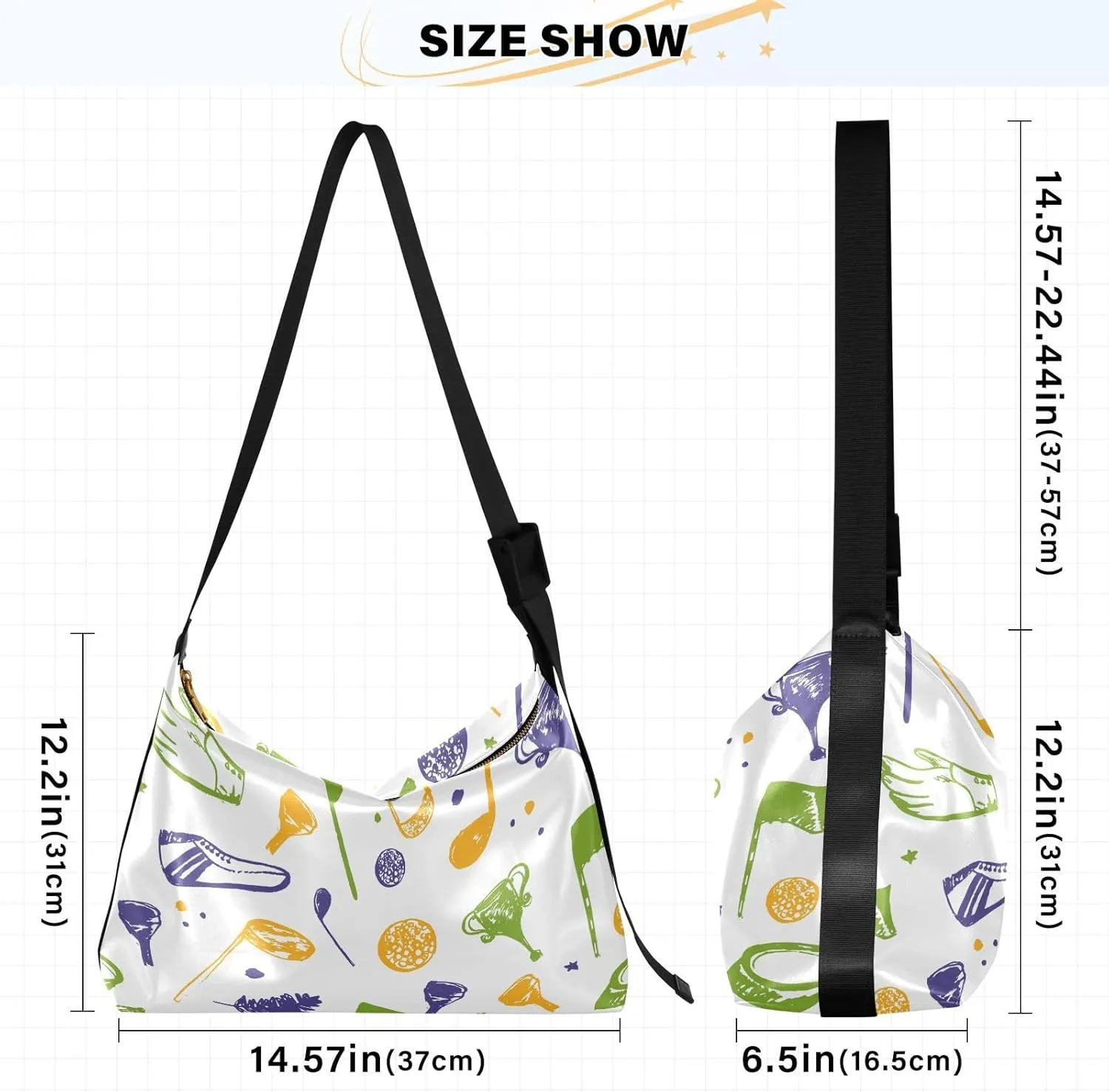 Golf Hobo Shoulder Bag for Women Men PU Leather Crossbody Bag Slouchy Tote Handbags