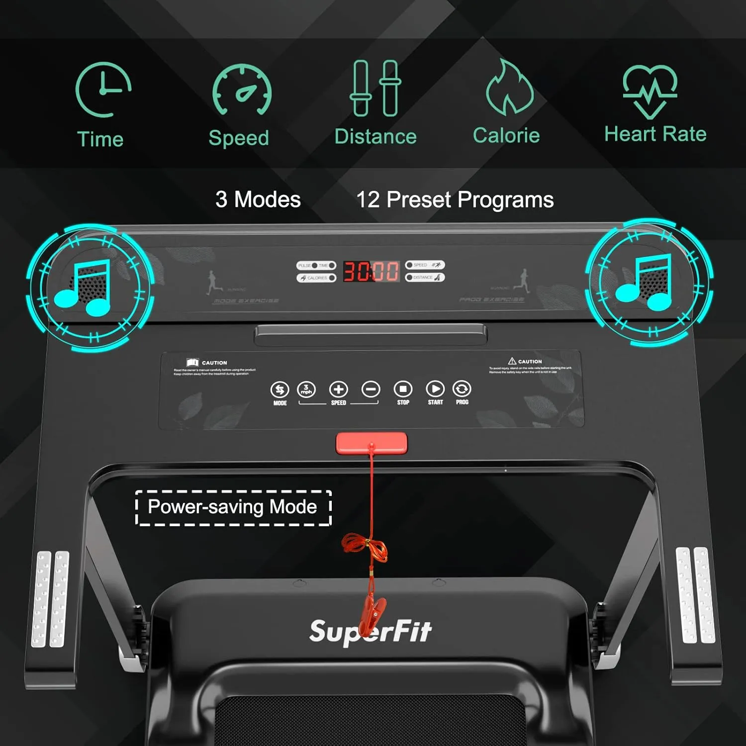 Goplus Folding Treadmill, Compact Superfit Treadmill with APP Control, Blue Tooth Speaker, 12 Preset Programs, LED Display and Device Holder, Walking Running Machine for Home Office